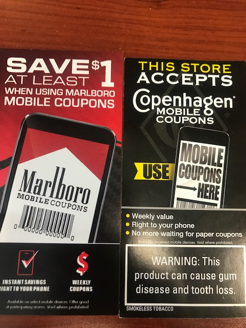 advertisements for mobile coupons for cigarettes and smokeless tobacco 