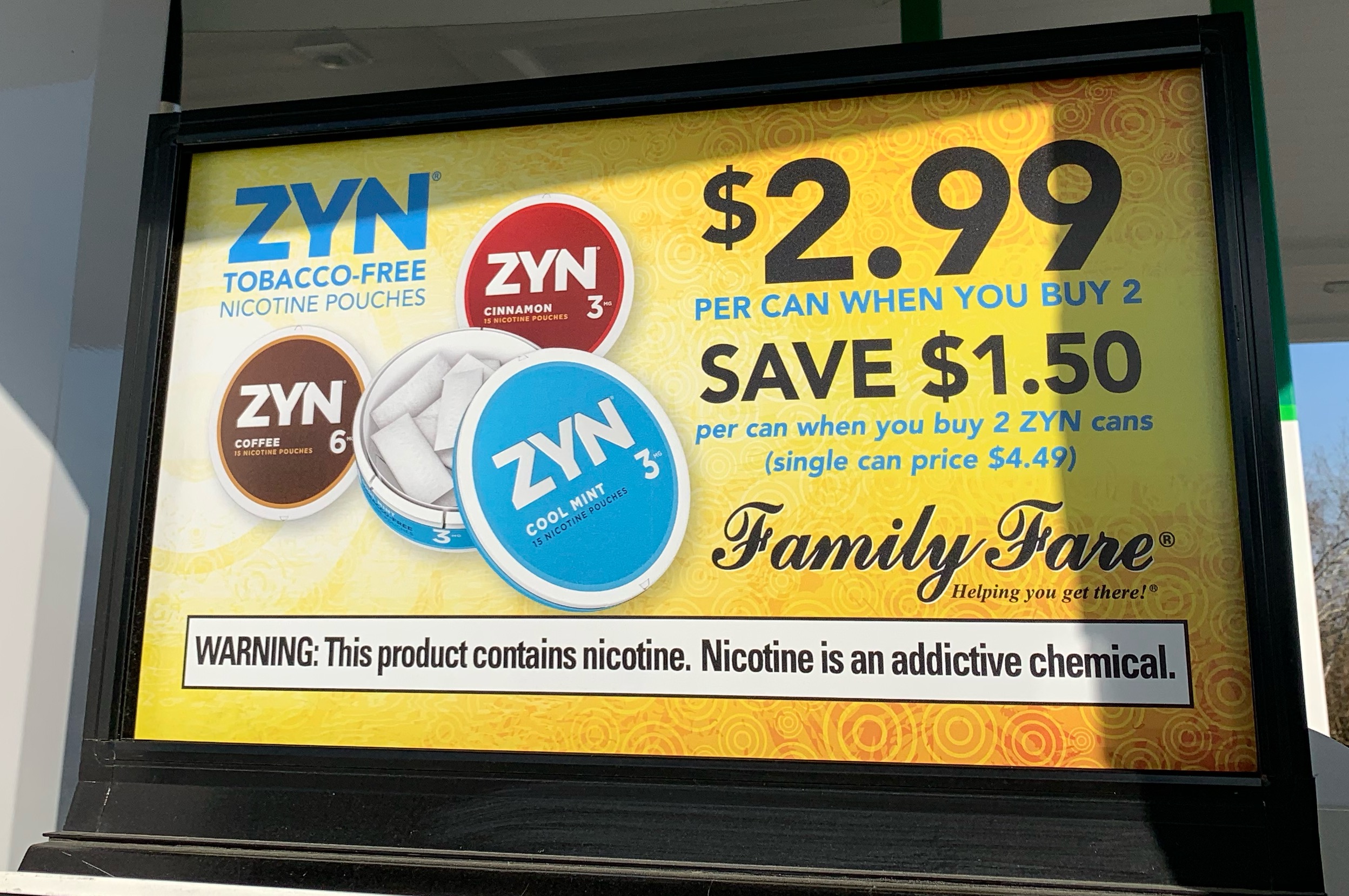 Ad for Zyn oral nicotine pouches