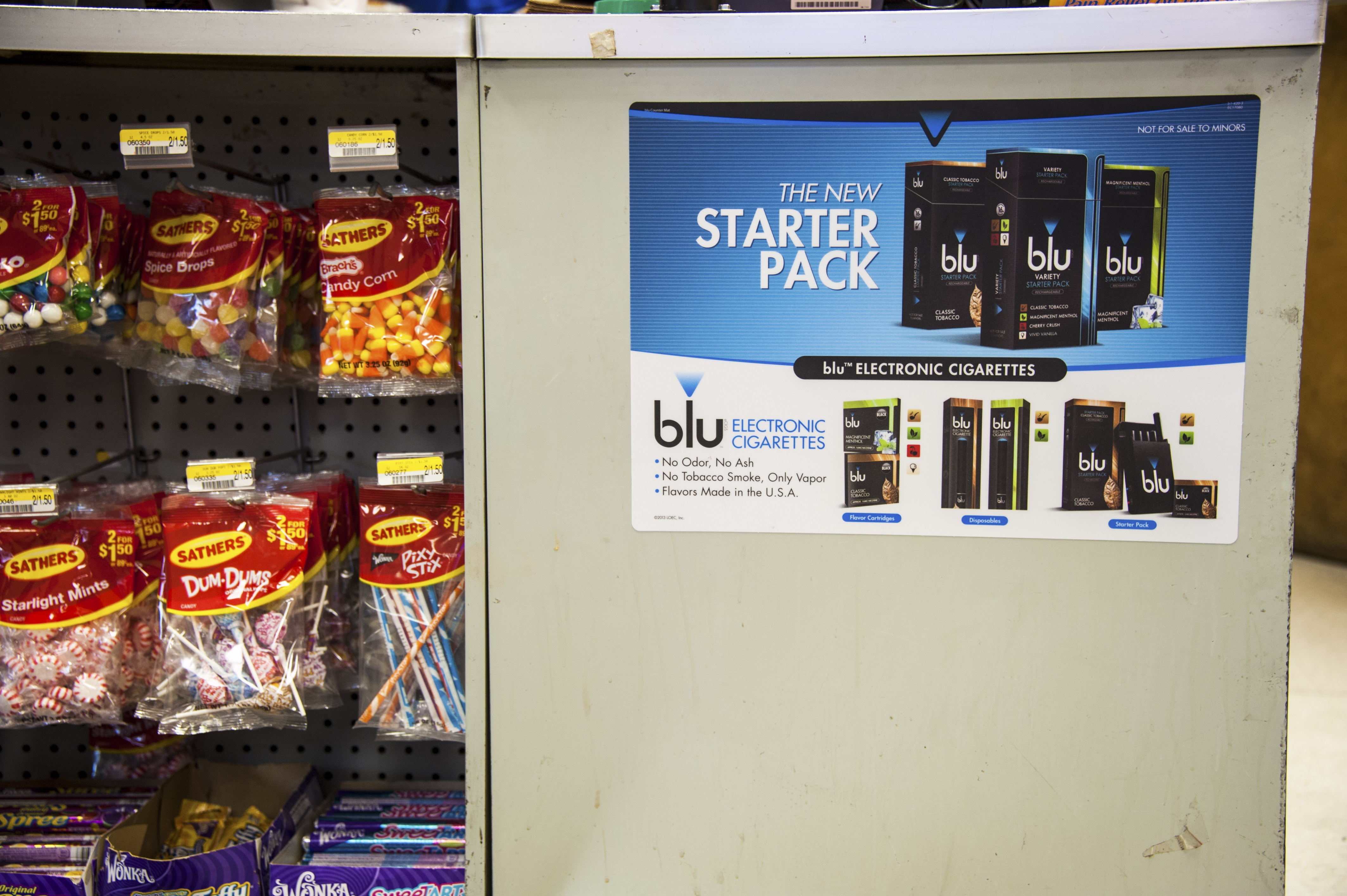 Blu e-cigs, used nearly a quarter of youth e-cig users, advertised next to candy