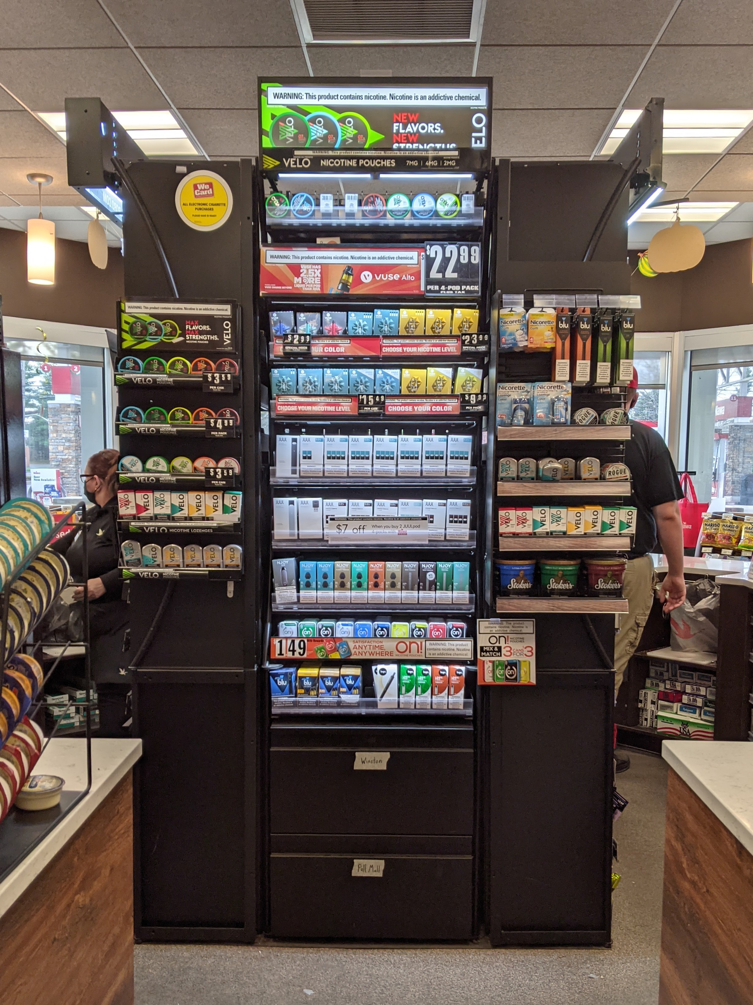 display of flavored oral nicotine products and e-cigarettes