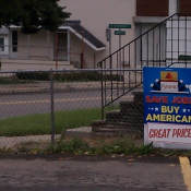 Soft drink, cigarette, and "Buy American" exterior ads