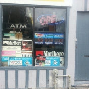 Marlboro and Lottery in store window