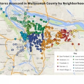 Map of retail stores surveyed by the Multnomah County Health Department to assess tobacco sales and advertising in the community.