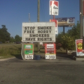 Sign: Smokers Have Rights, Stop Smoke Free Horry