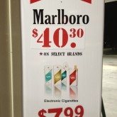 Found on gas station pumps outside of Omaha. Shows how much cheaper the e-cigs NJOY are than cigarettes.