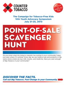Point-of-Sale Scavenger Hunt cover page (Campaign for Tobacco Free Kids 10th Youth Advocacy Symposium edition)