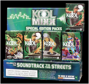 KOOL promotion for KOOL MIXX special edition packs. "Celebrate the Soutrack to the Streets" featuring images of DJs 