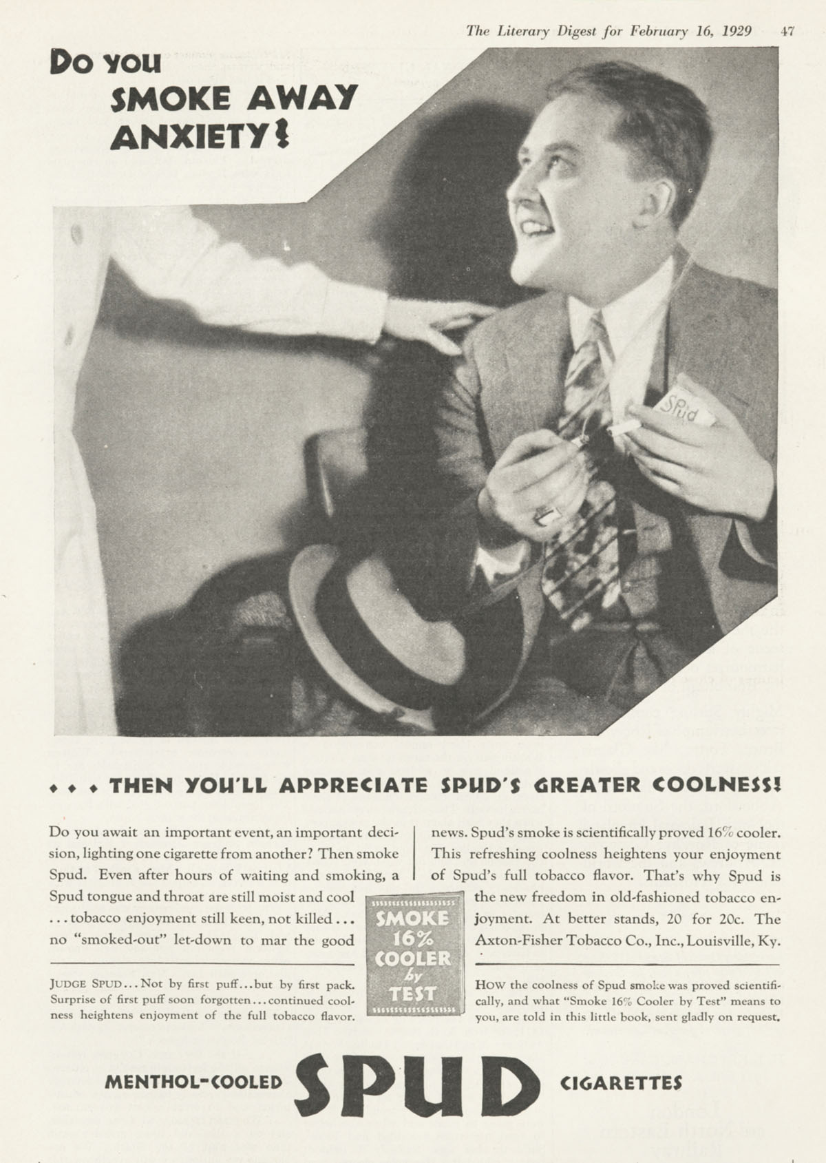 Cigarette advertisement from The Literary Digest on February 16, 1929, reading 