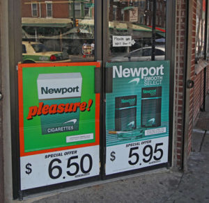 ads for menthol cigarettes on retailer entry doors