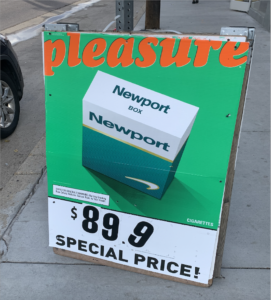 Newport menthol cigarette ad with $89.9 special price